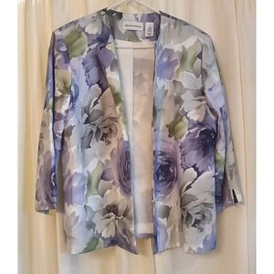 Alfred Dunner Women's Purple/White/Floral Open Front 3/4 Sleeve Blazer‎ Size 14